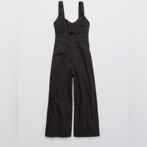 Aerie Smocked Denim Cutout Jumpsuit Washed Gray size M worn once